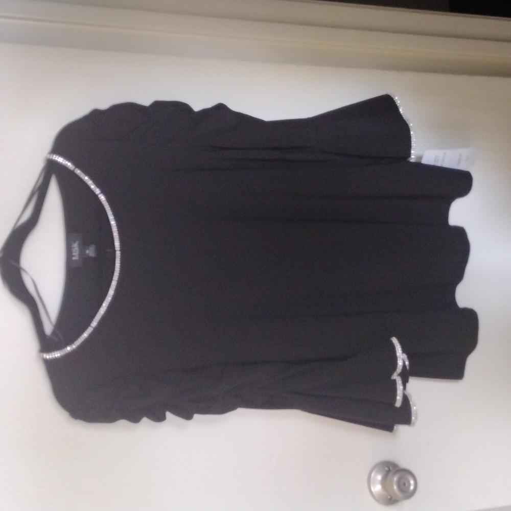 Black bell sleeve blouse with rhinestone detailing